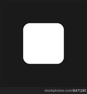 Stop button dark mode glyph ui icon. Music player bar. Playing multimedia. User interface design. White silhouette symbol on black space. Solid pictogram for web, mobile. Vector isolated illustration. Stop button dark mode glyph ui icon