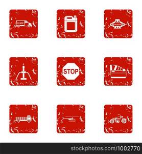 Stop car icons set. Grunge set of 9 stop car vector icons for web isolated on white background. Stop car icons set, grunge style