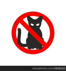 Stop cat. Vector sign No cats. Ban pet. Black cat silhouette. Sign ban slashed red circle&#xA;