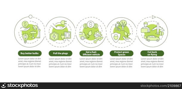 Stop climate changes green circle infographic template. Data visualization with 5 steps. Process timeline info chart. Workflow layout with line icons. Myriad Pro-Bold, Regular fonts used. Stop climate changes green circle infographic template