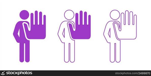 Stop domestic violence or senseless violence. For purple ribbon, awareness month  DVAM . Fist punching or hitting pictogram. Psychology icon. Nonviolence concept. Angry, afraid person.