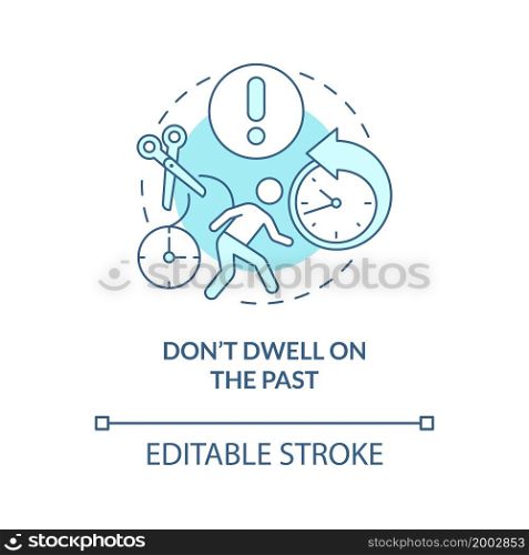 Stop dwelling on past concept icon. Recalling old failures. Bad experience issue. Self sabotaging abstract idea thin line illustration. Vector isolated outline color drawing. Editable stroke. Stop dwelling on past concept icon