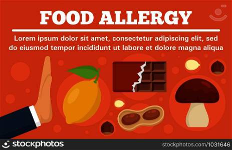 Stop food allergy concept banner. Flat illustration of stop food allergy vector concept banner for web design. Stop food allergy concept banner, flat style