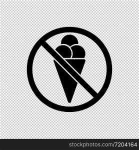 Stop food, no ice cream or no eating icon in black. Forbidden symbol simple on isolated background. EPS 10 vector. Stop food, no ice cream or no eating icon in black. Forbidden symbol simple on isolated background. EPS 10 vector.