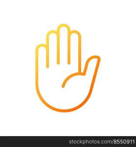 Stop gesture pixel perfect gradient linear vector icon. Prohibition and restriction signal. Body language. Thin line color symbol. Modern style pictogram. Vector isolated outline drawing. Stop gesture pixel perfect gradient linear vector icon