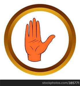 Stop gesture vector icon in golden circle, cartoon style isolated on white background. Stop gesture vector icon, cartoon style