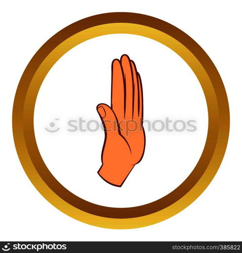 Stop gesture vector icon in golden circle, cartoon style isolated on white background. Stop gesture vector icon, cartoon style