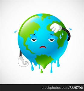 Stop global warming. Planet earth character, illustration.