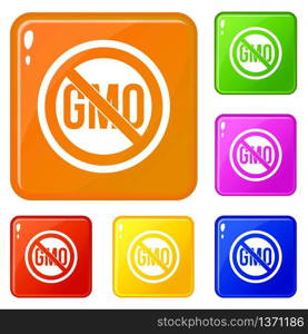 Stop GMO icons set collection vector 6 color isolated on white background. Stop GMO icons set vector color