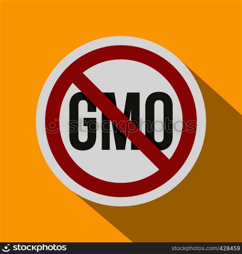 Stop GMO, red prohibition sign icon. Flat illustration of stop GMO, red prohibition sign vector icon for web isolated on yellow background. Stop GMO, red prohibition sign icon, flat style