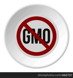 Stop GMO, red prohibition sign icon in flat circle isolated on white background vector illustration for web. Stop GMO, red prohibition sign icon circle