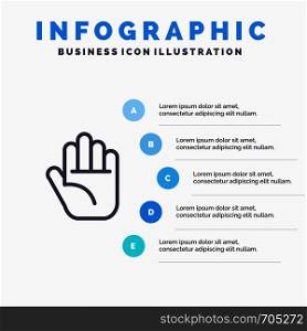 Stop, Hand Blue Infographics Template 5 Steps. Vector Line Icon template