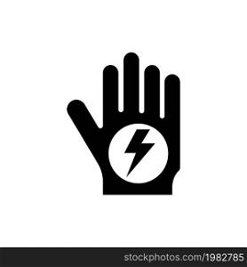 Stop Hand. High Voltage. Flat Vector Icon. Simple black symbol on white background. Stop Hand. High Voltage Flat Vector Icon