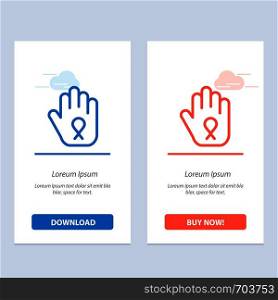 Stop, Hand, Ribbon, Awareness Blue and Red Download and Buy Now web Widget Card Template
