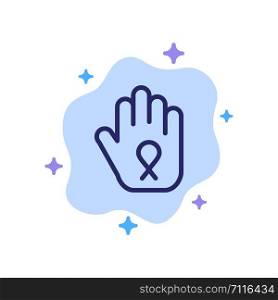 Stop, Hand, Ribbon, Awareness Blue Icon on Abstract Cloud Background