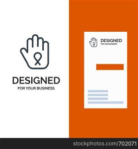 Stop, Hand, Ribbon, Awareness Grey Logo Design and Business Card Template