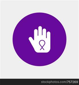 Stop, Hand, Ribbon, Awareness white glyph icon