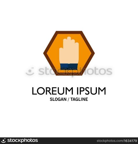 Stop, Hand, Sign, Traffic, Warning Business Logo Template. Flat Color