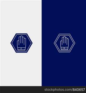 Stop, Hand, Sign, Traffic, Warning Line and Glyph Solid icon Blue banner Line and Glyph Solid icon Blue banner