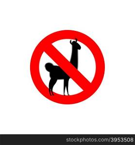 Stop Lama. Alpaca Lama is forbidden. Frozen wild animal. Red forbidden sign.&#xA;