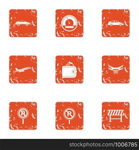 Stop location icons set. Grunge set of 9 stop location vector icons for web isolated on white background. Stop location icons set, grunge style