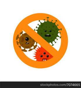 Stop microbes cartoon vector illustration. Anti bacteria symbol and protection infection. Stop microbes cartoon vector illustration