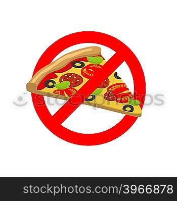 Stop Pizza. Forbidden fast food. Crossed out slice of pizza. Emblem against Italian food. Red prohibition sign. Ban harmful food&#xA;