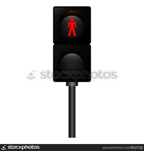 Stop red pedestrian traffic lights icon. Realistic illustration of stop red pedestrian traffic lights vector icon for web design isolated on white background. Stop red pedestrian traffic lights icon, realistic style