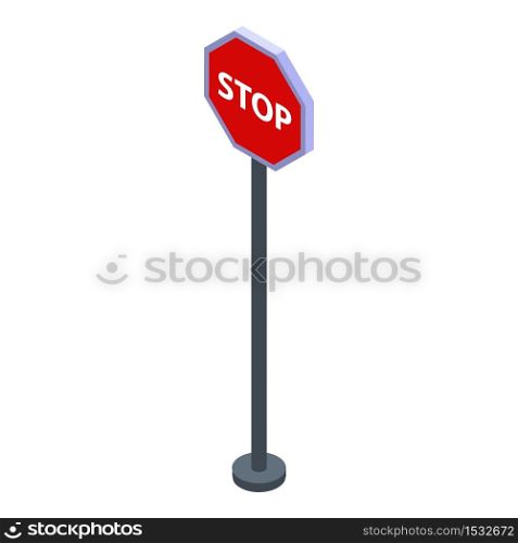 Stop road sign icon. Isometric of stop road sign vector icon for web design isolated on white background. Stop road sign icon, isometric style