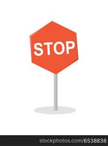 Stop road sign vector in flat design. Warning sign picture for traffic concepts, application icons, infographics design. Isolated on white background. . Stop Road Sign Vector Illustration in Flat Design. Stop Road Sign Vector Illustration in Flat Design