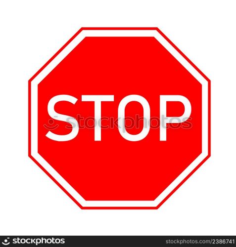 Stop sign icon. Red hexagon road sign symbol. Warning signal danger highway vector illustration.