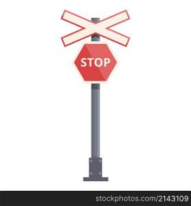 Stop sign railway icon cartoon vector. Train road. Signal traffic. Stop sign railway icon cartoon vector. Train road