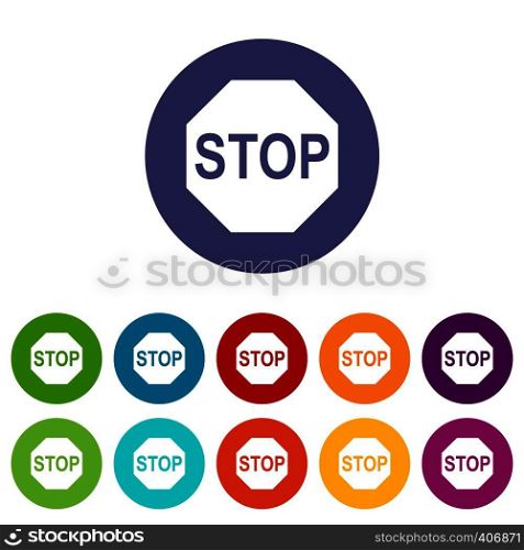 Stop sign set icons in different colors isolated on white background. Stop sign set icons