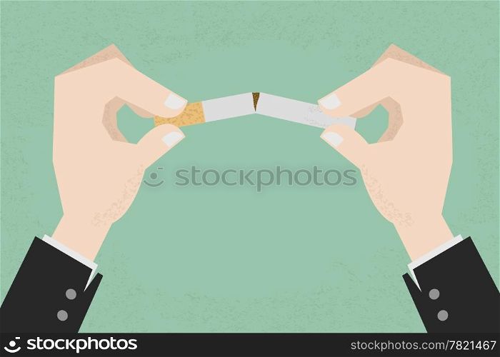 Stop smoking, human hands breaking the cigarette , eps10 vector format