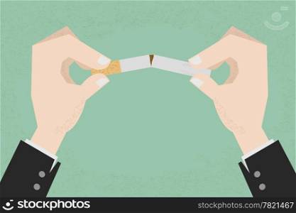 Stop smoking, human hands breaking the cigarette , eps10 vector format