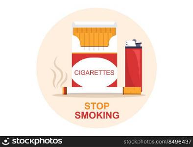 Stop Smoking or No Cigarettes for Fight Against Unhealthy Smoker Habit, Medical and as an Early Warning in Flat Cartoon Illustration