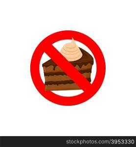 Stop sweets. Forbidden cake. Red forbidding character. Logo for diet. Frozen piece of cake. Ban calories&#xA;