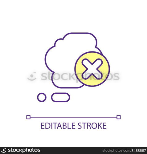 Stop thinking RGB color icon. Avoid distractions. Concentration and focus. Pensive bubble. Isolated vector illustration. Simple filled line drawing. Editable stroke. Arial font used. Stop thinking RGB color icon