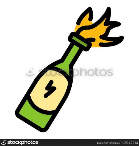 Stop violence fire bottle icon. Outline stop violence fire bottle vector icon color flat isolated. Stop violence fire bottle icon color outline vector