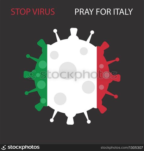 Stop virus in Italy icon. Pray together. Bacteria icon as Italy flag. Vector EPS 10