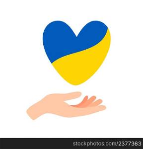 Stop war in Ukraine. Hand holding heart of Ukraine. Protection from Russian invaders. Pray for Ukraine. Illustration of peace. Stop war and military attack in Ukraine poster concept.. Stop war in Ukraine. Hand holding heart of Ukraine. Protection from Russian invaders. Pray for Ukraine. Illustration of peace. Stop war and military attack in Ukraine poster concept