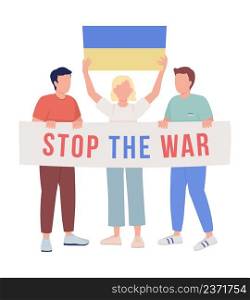 Stop war slogan semi flat color vector characters. Posing figures. Full body people on white. Simple cartoon style illustration for web graphic design and animation. Bebas Neue font used. Stop war slogan semi flat color vector characters