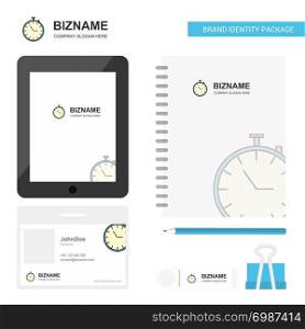Stop watch Business Logo, Tab App, Diary PVC Employee Card and USB Brand Stationary Package Design Vector Template