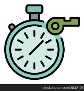 Stopwatch and whistle icon. Outline stopwatch and whistle vector icon color flat isolated. Stopwatch and whistle icon color outline vector