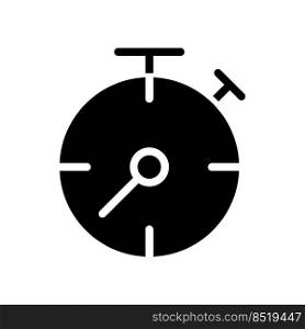 Stopwatch black glyph icon. Business process deadline. Countdown. Accurate measurement. Sport competition. Silhouette symbol on white space. Solid pictogram. Vector isolated illustration. Stopwatch black glyph icon