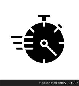 Stopwatch black glyph icon. Countdown tool. Precise measurement. Sport competitions timer. Counting seconds. Silhouette symbol on white space. Solid pictogram. Vector isolated illustration. Stopwatch black glyph icon