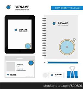 Stopwatch Business Logo, Tab App, Diary PVC Employee Card and USB Brand Stationary Package Design Vector Template