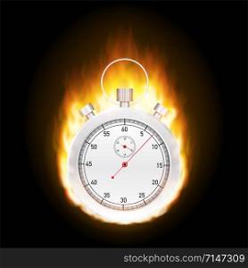 Stopwatch concept - faster sign with fire. Vector stock illustration. Stopwatch concept - faster sign with fire. Vector stock illustration.