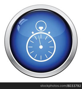 Stopwatch icon. Glossy button design. Vector illustration.