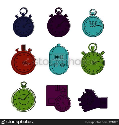 Stopwatch icon set. Color outline set of stopwatch vector icons for web design isolated on white background. Stopwatch icon set, color outline style